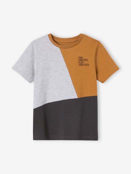 Camiseta colorblock de manga corta para niño gris jaspeado 