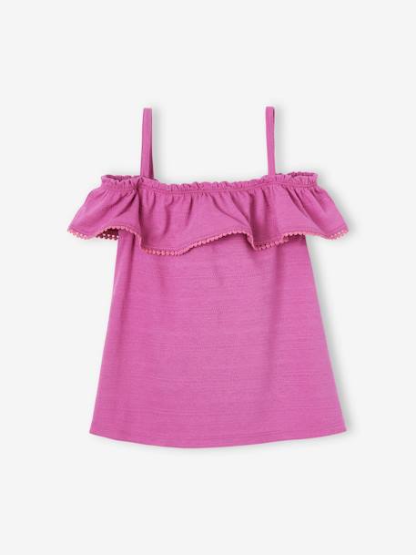Camiseta de tirantes con volantes fantasía y tejido con relieve para niña rosa peonia 