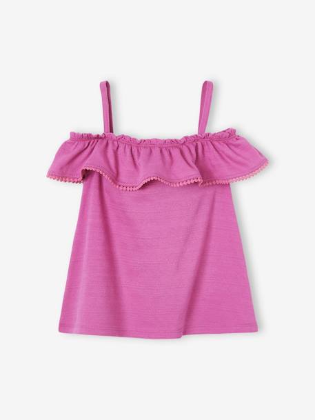 Camiseta de tirantes con volantes fantasía y tejido con relieve para niña rosa peonia 