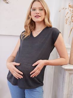 -Camiseta de lino y algodón con cuello de pico para embarazo