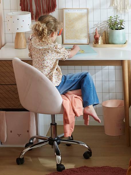 Silla de terciopelo para escritorio, con ruedas, para niño AZUL MEDIO LISO+rosa maquillaje+verde agua 