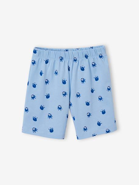 Pijama con short de punto nido de abeja con estampado de monstruos para niño azul claro 