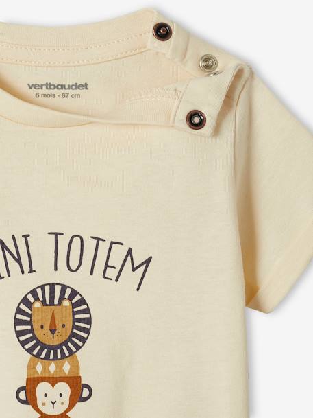 Camiseta «mini tótem» de manga corta para bebé crudo+verde agua 