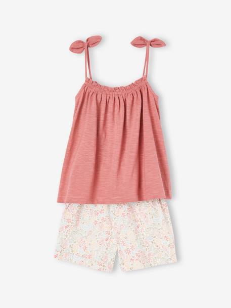 Conjunto para niña: camiseta de tirantes y short con estampado exótico rosa viejo 