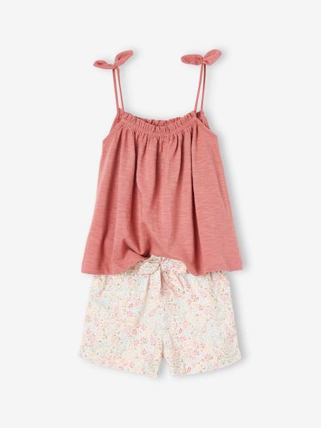 Conjunto para niña: camiseta de tirantes y short con estampado exótico rosa viejo 