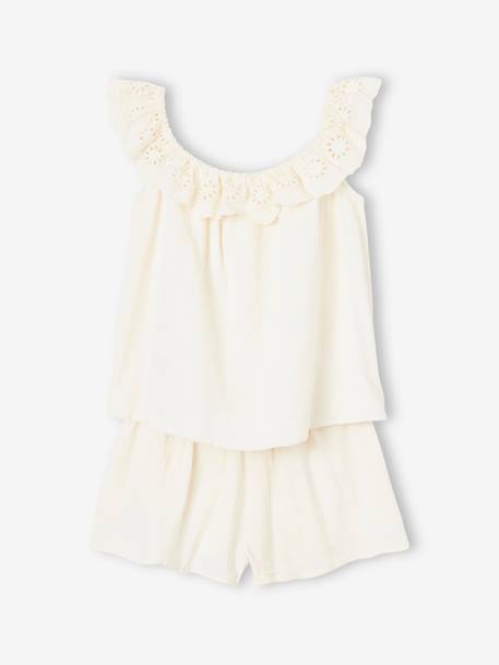 Conjunto de gasa de algodón para niña: camiseta de tirantes con volantes y short crudo 