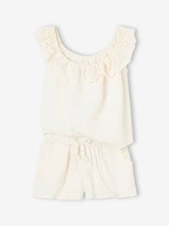 -Conjunto de gasa de algodón para niña: camiseta de tirantes con volantes y short