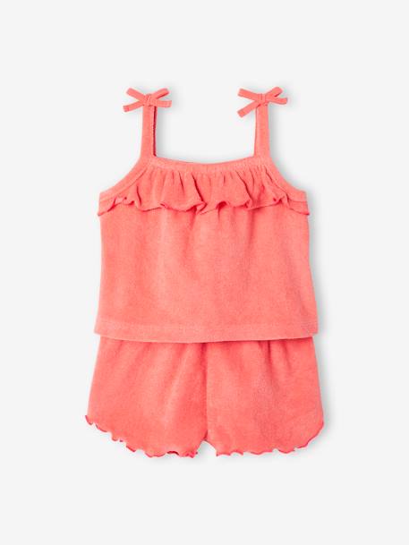 Conjunto de felpa rizada para bebé: camiseta de tirantes y short coral 