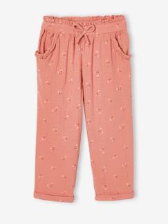 Niña-Pantalones-Pantalón pesquero de gasa de algodón estampado de flores, para niña