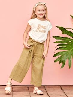 Niña-Pantalones-Pantalón pesquero ancho de gasa de algodón estilo «paperbag» para niña