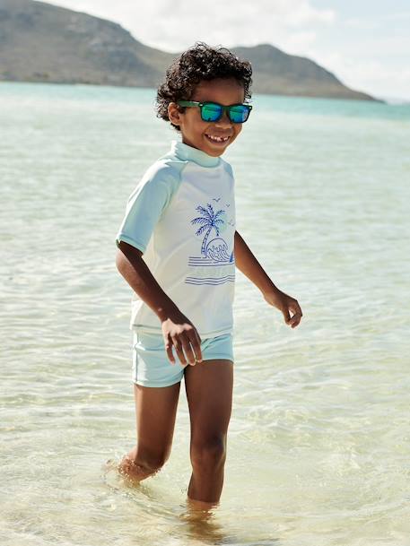 Conjunto de bañador anti-UV para niño - Camiseta + bóxer verde agua 