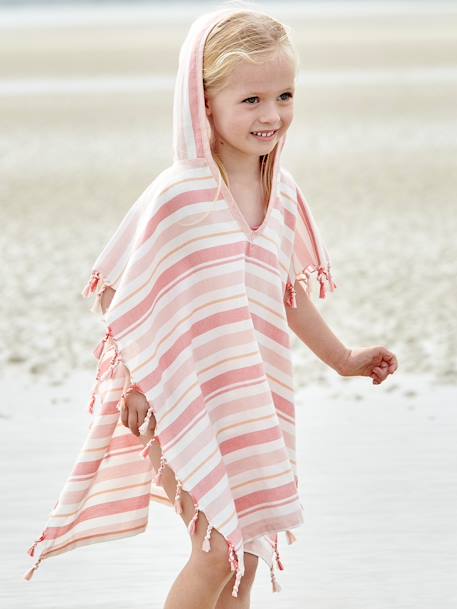 Poncho infantil al estilo Fouta a rayas y personalizable rayas azul+rayas rosa 