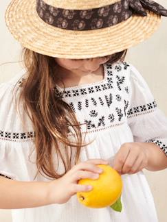 Niña-Sombrero aspecto paja con lazo estampado para niña