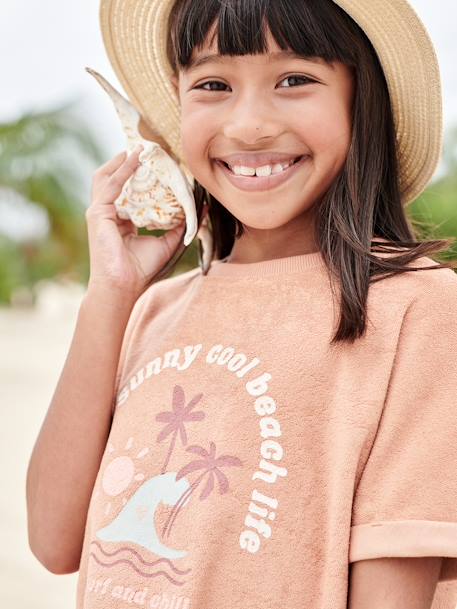 Camiseta de felpa rizada con motivo de palmeras para niña beige arcilla 
