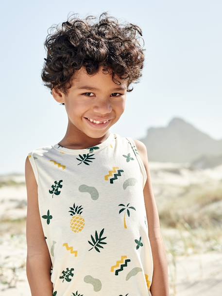 Camiseta de tirantes con motivos gigantes para niño blanco estampado+verde sauce 