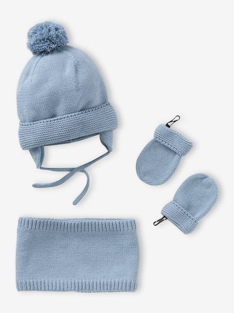 Conjunto para bebé niño: gorro + snood + manoplas - Basics azul grisáceo 