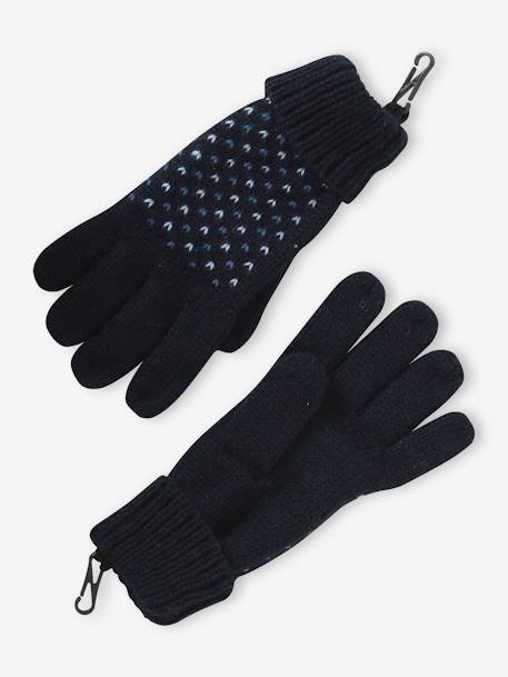 Conjunto gorro + snood + guantes o manoplas de punto jacquard para niño azul oscuro 