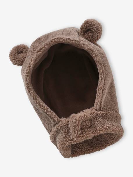 Conjunto oso para bebé niño de pasamontañas + snood + manoplas de sherpa moka 