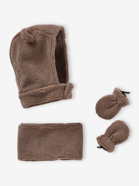 Bebé-Accesorios-Gorros, bufandas, guantes-Conjunto oso para bebé niño de pasamontañas + snood + manoplas de sherpa