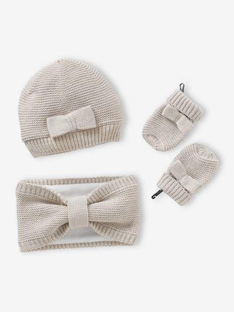 Bebé-Accesorios-Gorros, bufandas, guantes-Conjunto para bebé niña de gorro + snood + manoplas con lazos