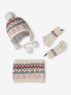 Niña-Conjunto gorro + snood + guantes o manoplas de punto jacquard para niña