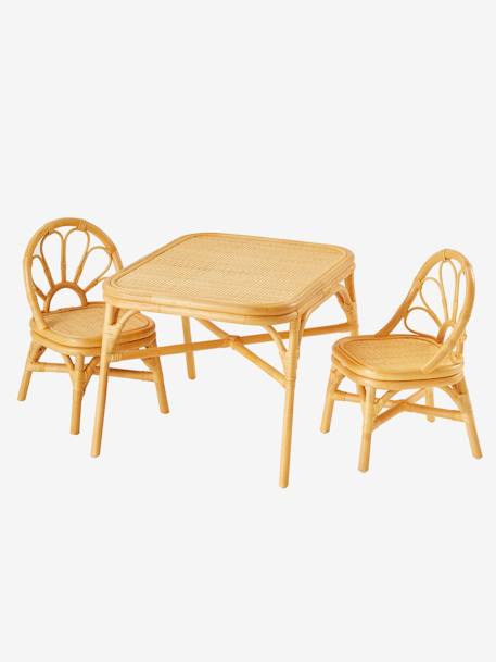 Pack de 2 sillas + mesa de ratán madera 