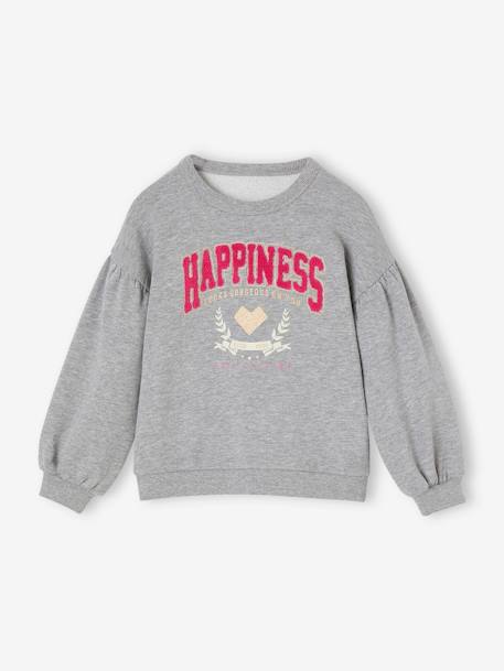 Sudadera deportiva «Happiness» de felpa de rizo y detalles irisados para niña gris jaspeado 