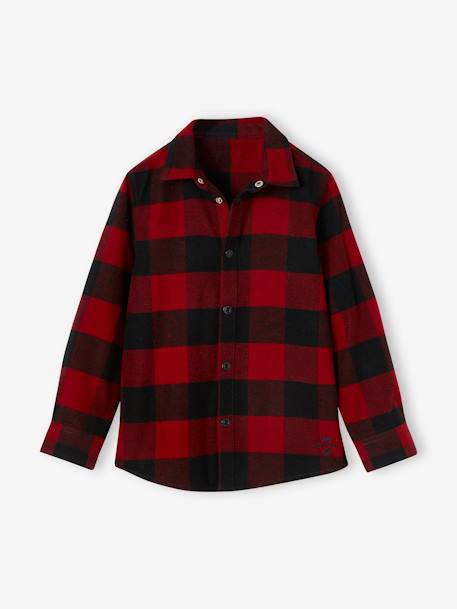 Camisa de franela con cuadros grandes para niño aceituna+rojo 