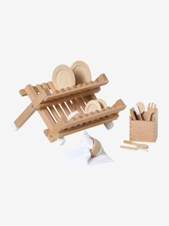 Juguetes-Juegos de imitación-Cocinitas y accesorios de cocinas-Escurridor de platos + accesorios de madera certificada