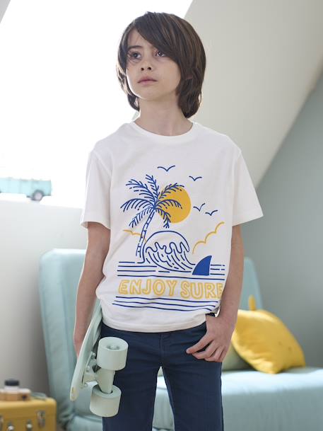 Camiseta con motivo de paisaje y detalles de tinta con relieve para niño azul jeans+crudo 