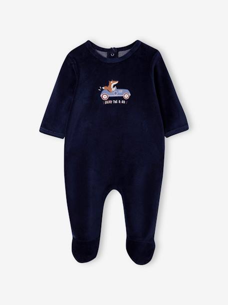 Pelele de terciopelo «zorro» para bebé azul marino 