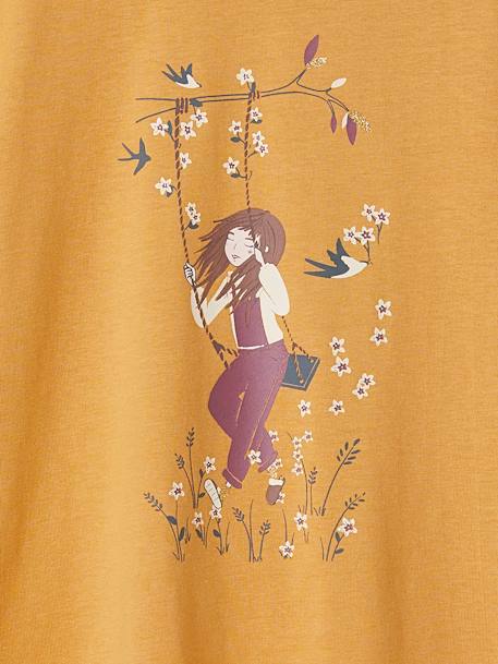 Camiseta de manga larga con motivo inspirador para niña mostaza 