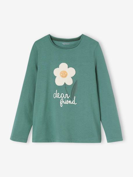 Camiseta con conejo y lacito fantasía, niña GRIS OSCURO LISO CON MOTIVOS+verde esmeralda 