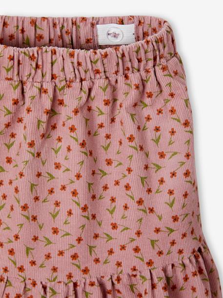 Falda de terciopelo con volantes y estampado de flores para niña rosa viejo+verde 
