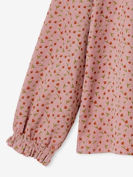 Blusa de pana milrayas con estampado de flores para niña rosa viejo+verde agua 