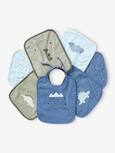 Pack de 7 baberos para bebé VERTBAUDET azul claro+Selva+verde agua 