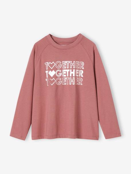 Camiseta deportiva de manga larga raglán con motivo brillante «Together» para niña rosa viejo 