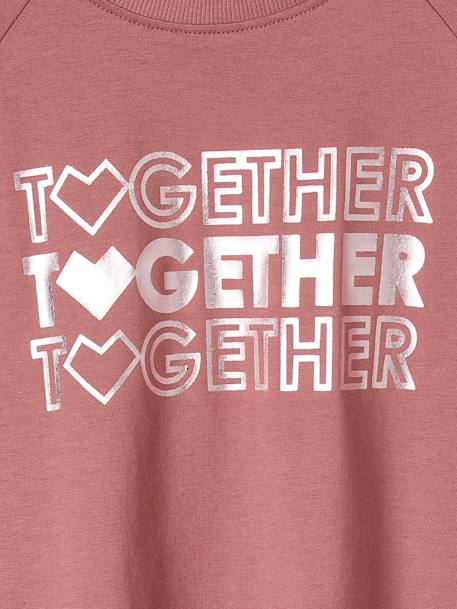 Camiseta deportiva de manga larga raglán con motivo brillante «Together» para niña rosa viejo 