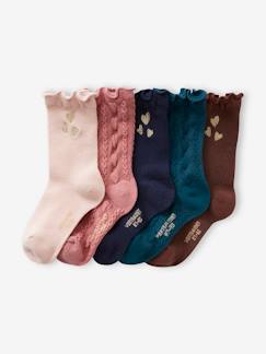 Ecorresponsables-Niña-Ropa interior-Pack de 5 pares de calcetines de corazones de punto trenzado y de canalé para niña