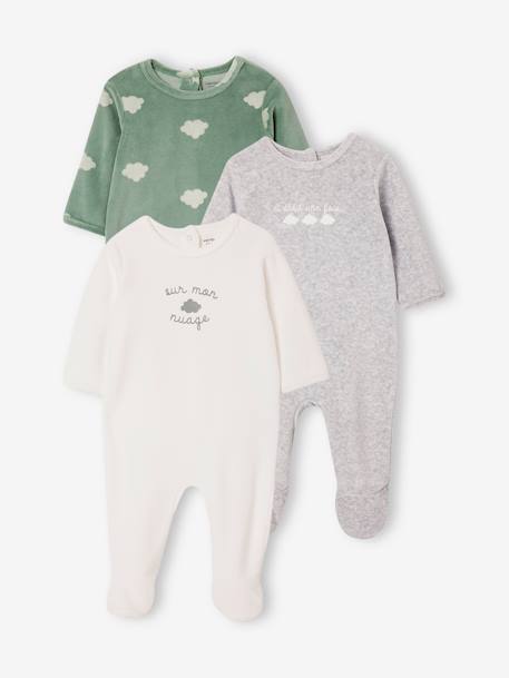 Pijamas y bodies bebé-Bebé-Pack de 3 peleles de terciopelo para bebé - BASICS