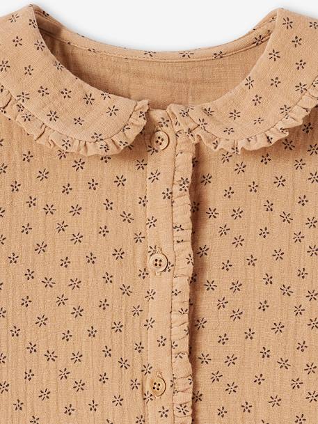 Blusa de gasa de algodón con detalles de volantes y motivos estampados, para niña BLANCO MEDIO ESTAMPADO+capuchino 
