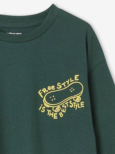 Camiseta de manga larga con motivo cool en el pecho para niño burdeos+verde pino 