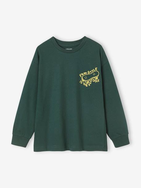 Camiseta de manga larga con motivo cool en el pecho para niño burdeos+verde pino 