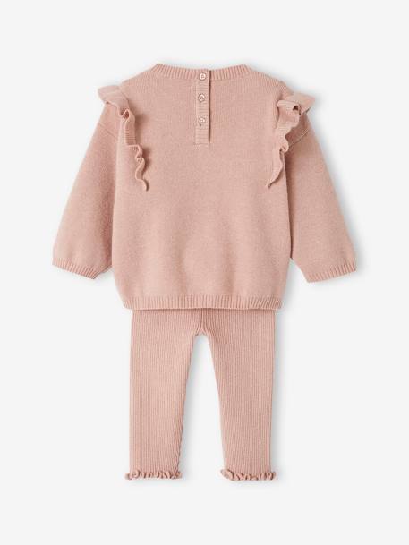 Conjunto de punto tricot para bebé: jersey + leggings rosa maquillaje 