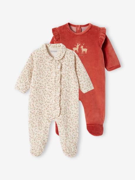 Pijamas y bodies bebé-Bebé-Pijamas-Pack de 2 peleles de terciopelo para bebé niña