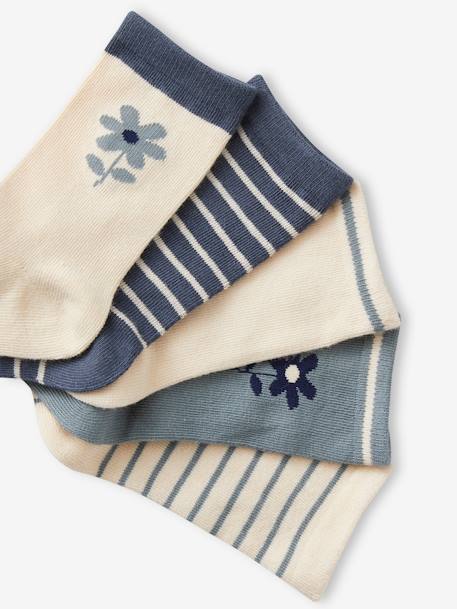 Pack de 5 pares de calcetines de flores/a rayas para niña azul marino 