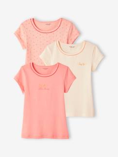Pijamas y bodies bebé-Pack de 3 camisetas fantasía de punto de canalé y manga corta para niña