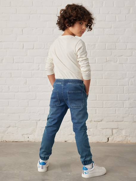 Pantalón de felpa efecto denim, fácil de vestir, para niño AZUL OSCURO LAVADO+GRIS CLARO LISO CON MOTIVOS 