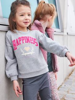Niña-Ropa deportiva-Sudadera deportiva «Happiness» de felpa de rizo y detalles irisados para niña