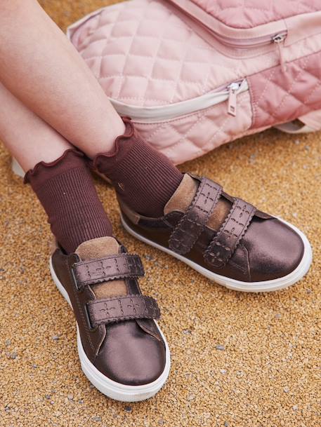 Zapatillas de piel con cierre autoadherente para niña, especial autonomía AMARILLO CLARO METALIZADO+bronce 